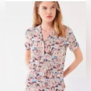 URBAN OUTFITERS Beach Print Button-Down Shirt SIZE XS